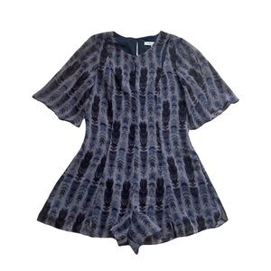 Chic Blue and Black Feather Print Romper